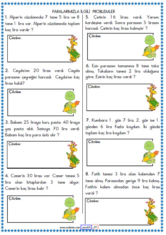 2. Sınıf Matematik Para Problemleri Etkinliği 5