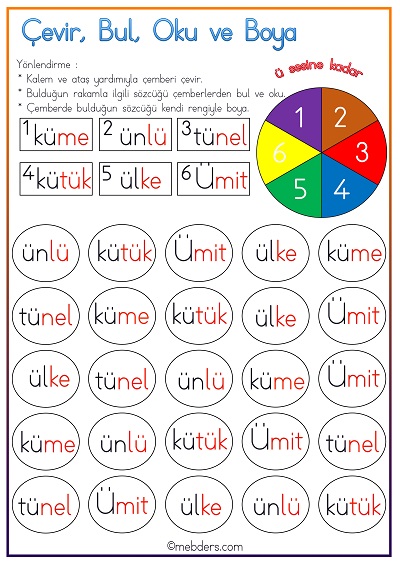 Çevir, Bul, Oku ve Boya Etkinliği - Ü Sesine Kadar