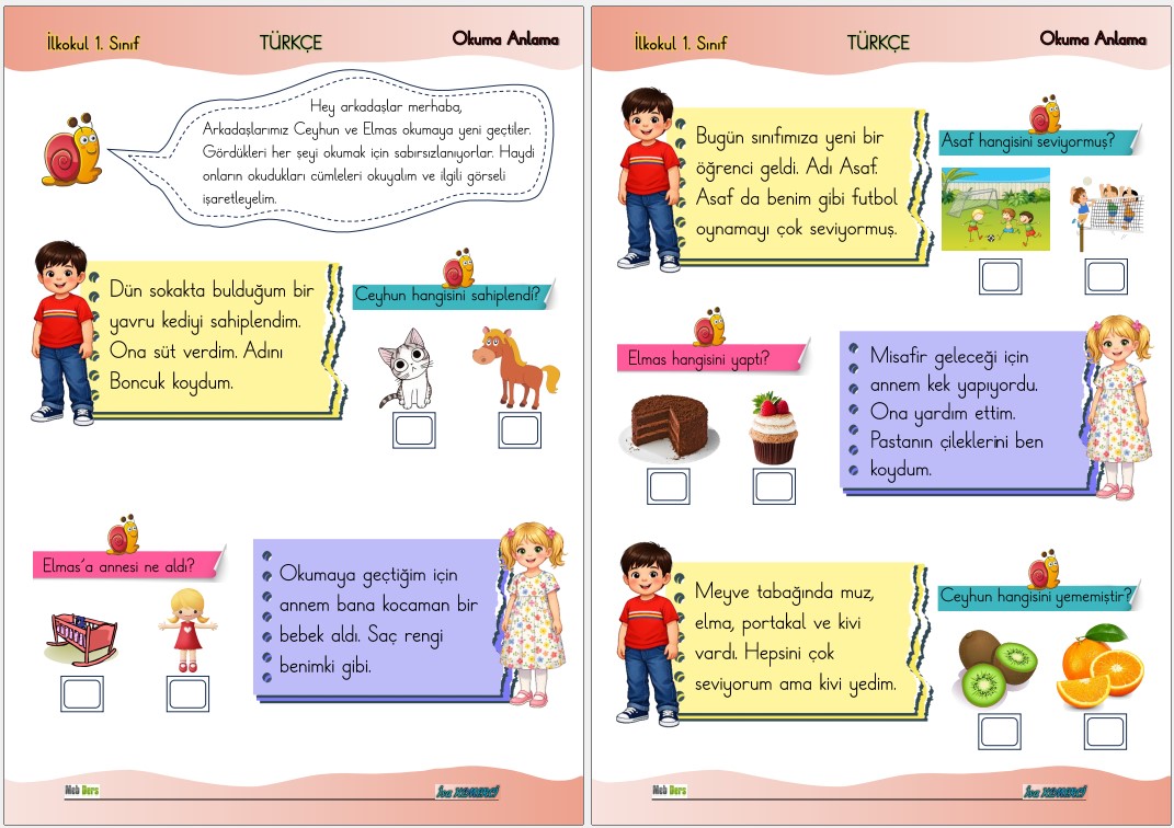 1. Sınıf Okuma Anlama 1