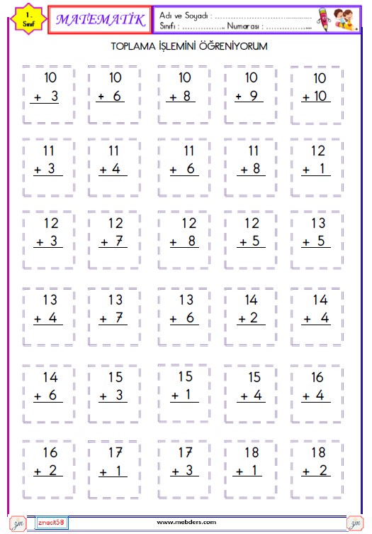 1. Sınıf Matematik Toplama İşlemi Etkinliği 10