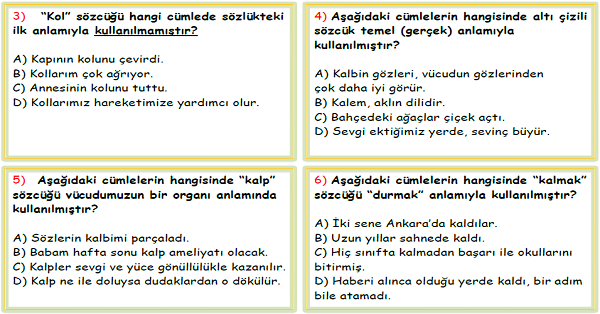 4.Sınıf Türkçe Gerçek-Mecaz-Terim Anlamlı Kelimeler Test-2
