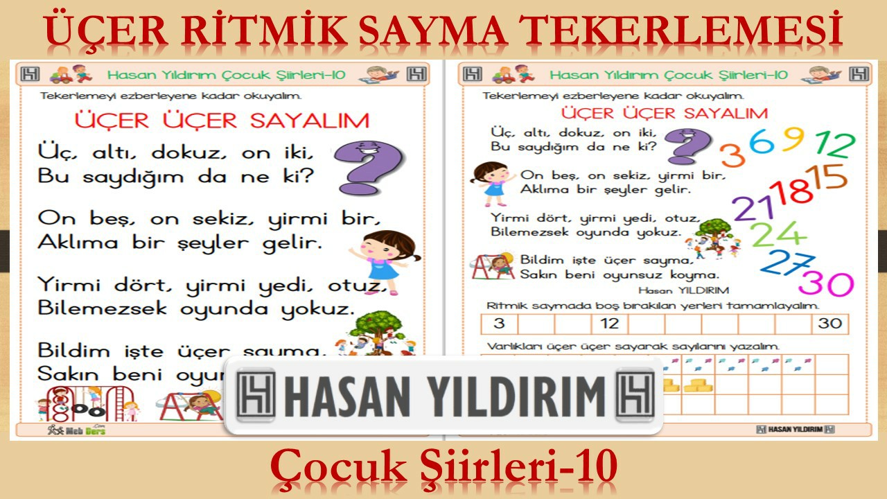 Üçer Ritmik Sayma Tekerlemesi (Çocuk Şiirleri-10)