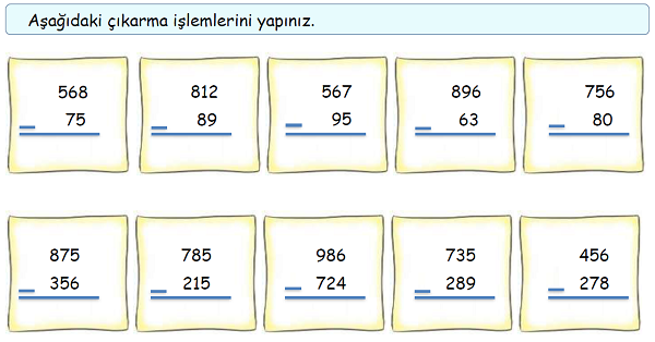 4.Sınıf Matematik Çıkarma İşlemi Alıştırmalar-1