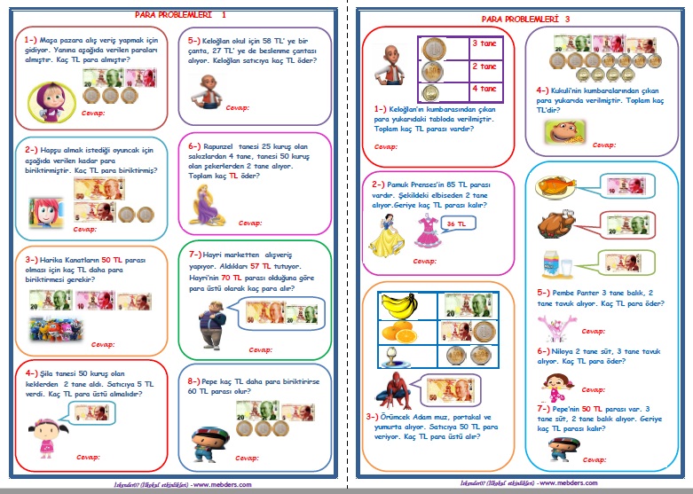 2.Sınıf Matematik Para Problemleri  (4 Sayfa)