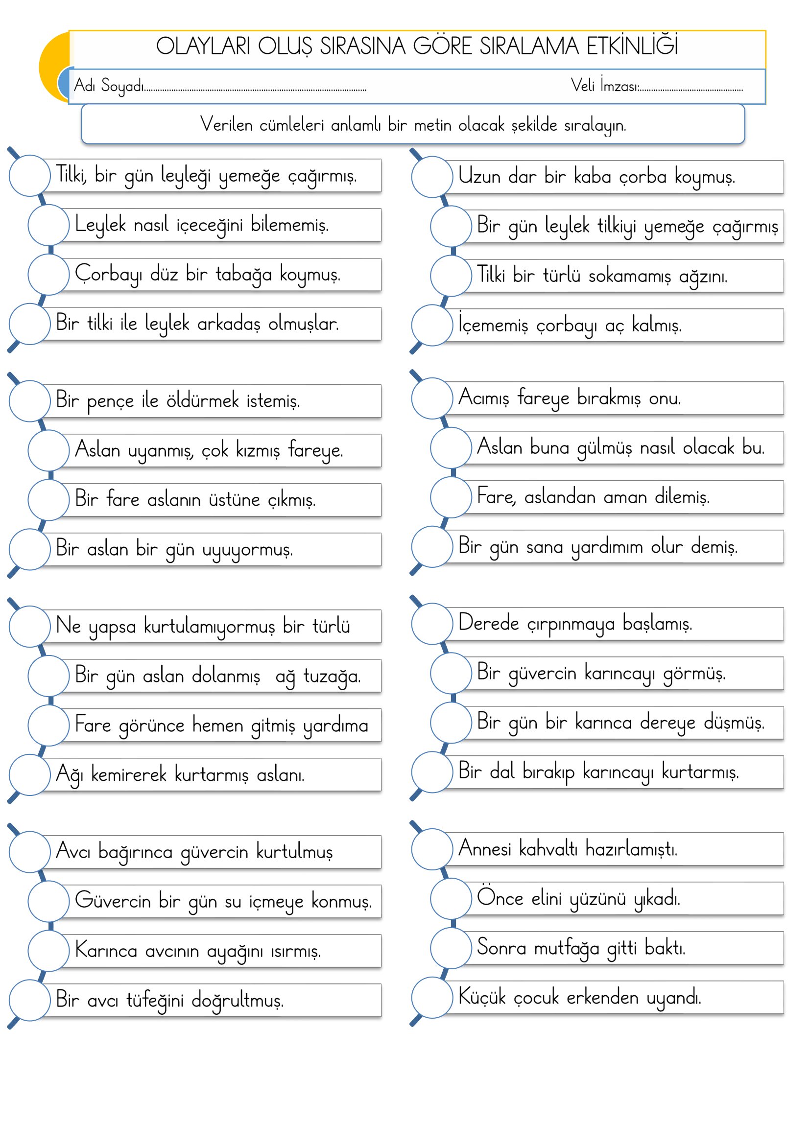 2.Sınıf - Türkçe Olayları Oluş Sırasına Göre Sıralama Etkinliği -2