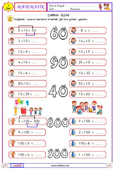 3. Sınıf Matematik Çarpma İşlemi Etkinliği 16