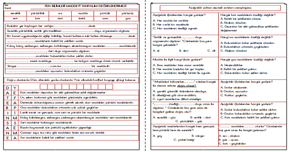 3.Sınıf - Fen Bilimleri Maddeyi Tanıyalım Ünite Değerlendirmesi