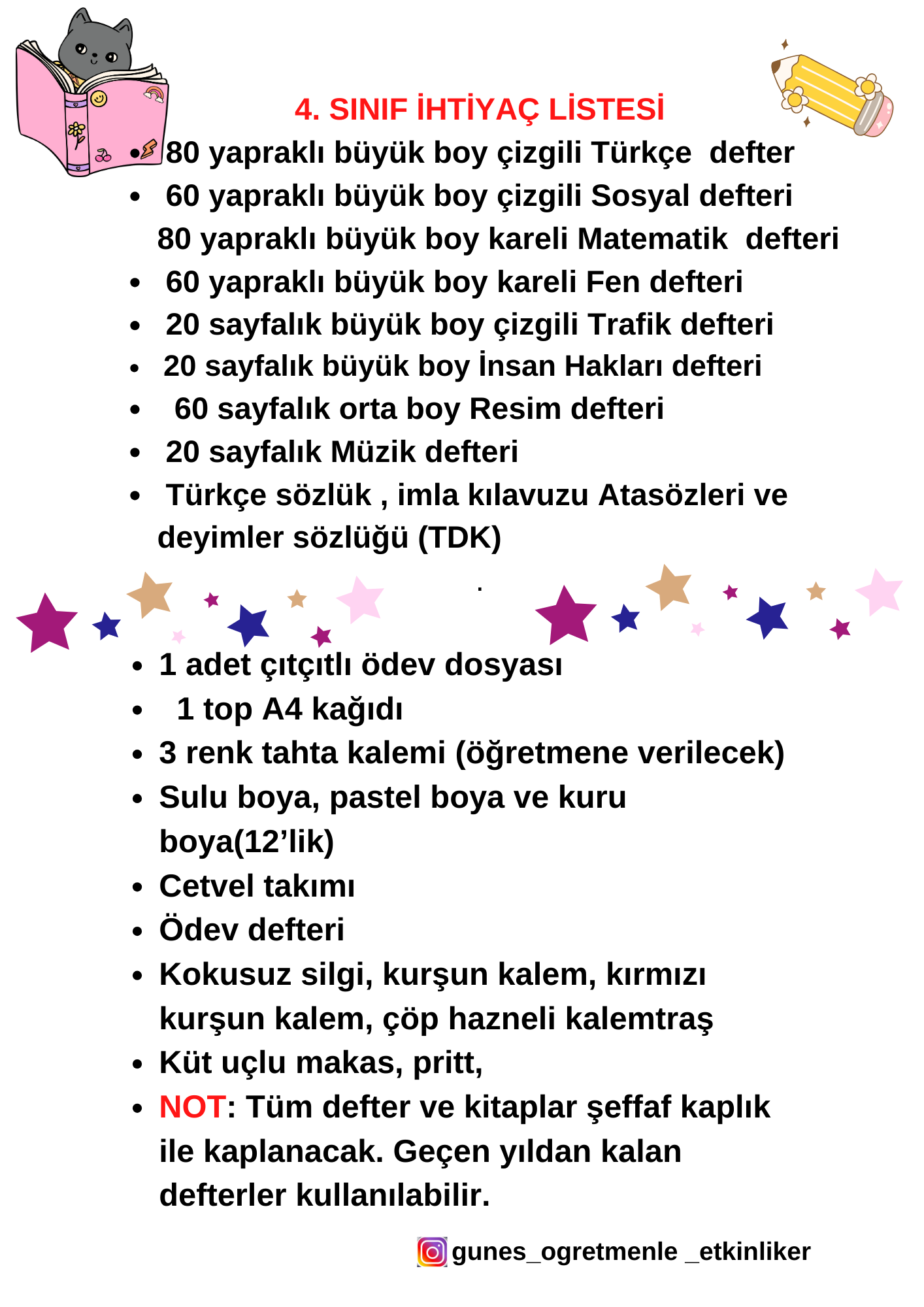 4.Sınıf İhtiyaç Listesi