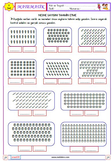 2. Sınıf Matematik Nesne Sayısını Tahmin Etme Etkinliği 1