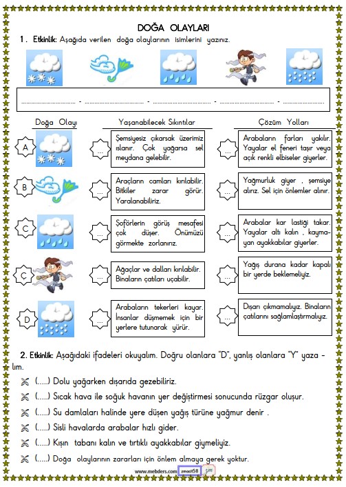 2. Sınıf Hayat Bilgisi Doğa Olayları Etkinliği 4