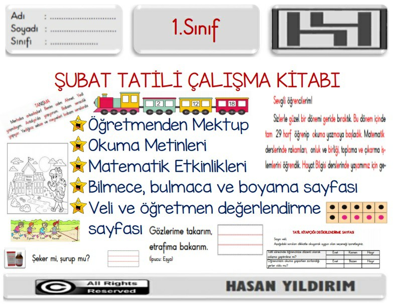 1.Sınıf Şubat Tatili Çalışma Kitapçığı (Türkçe - Matematik)