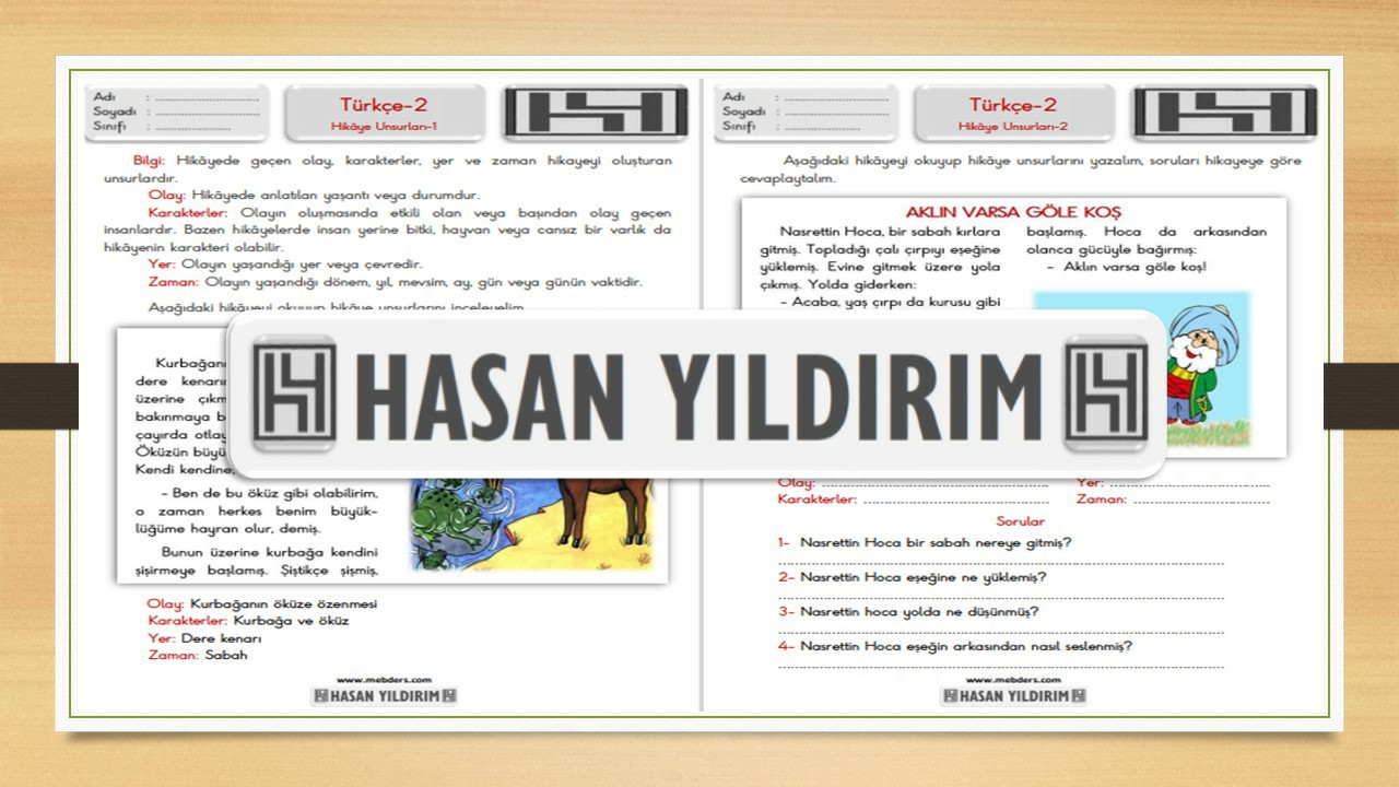 2.Sınıf Türkçe Hikâye Unsurları Çalışma Sayfaları