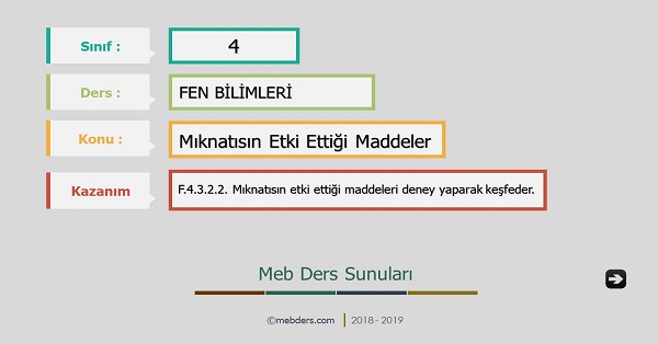 4.Sınıf Fen Bilimleri Mıknatısın Etki Ettiği Maddeler Sunusu