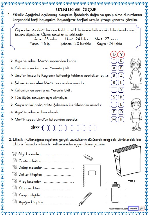 2. Sınıf Matematik Uzunlukları Ölçme Etkinliği 2