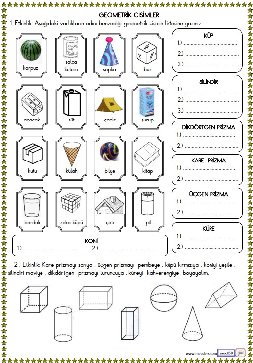 2. Sınıf Matematik Geometrik Cisimler Etkinliği 2