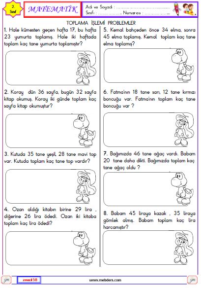 2. Sınıf Matematik  Toplama İşlemi Problemleri Etkinliği 1