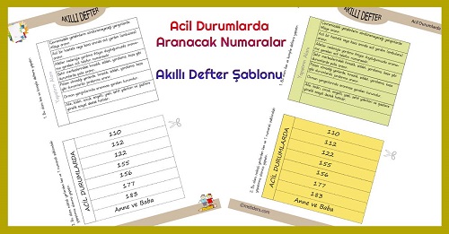 Acil Durumlarda Aranacak Numaralar Akıllı Defter şablonu