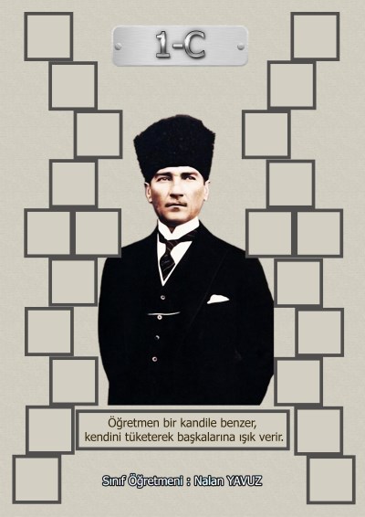 Model 15, 1C şubesi için Atatürk temalı, fotoğraf eklemeli kapı süslemesi - 22 öğrencilik