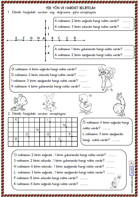 2. Sınıf Matematik Yer , Yön , Hareket Belirtelim Etkinliği 3