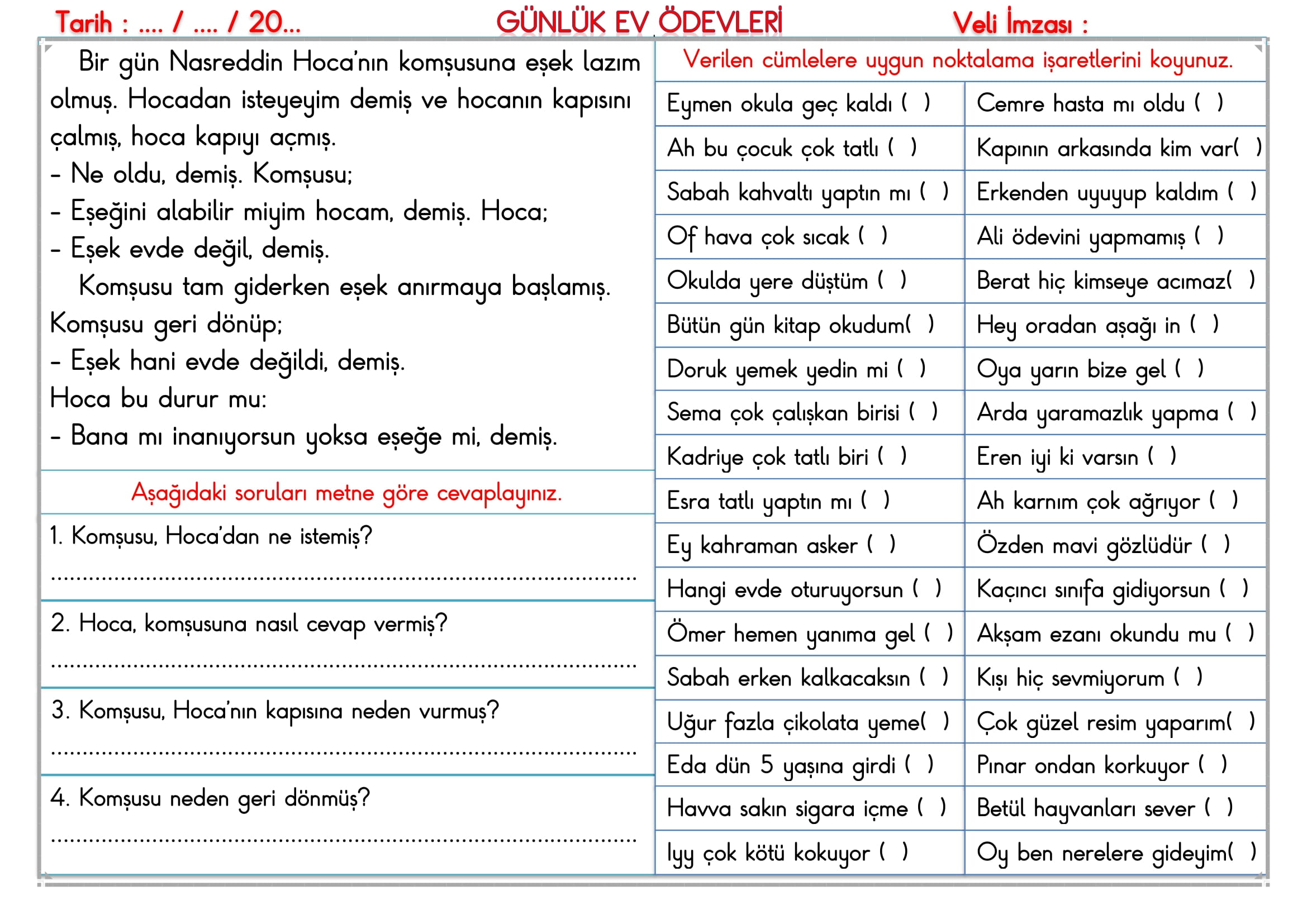 2.Sınıf - 12 Eylül 2025 Günlük Ev Ödevleri