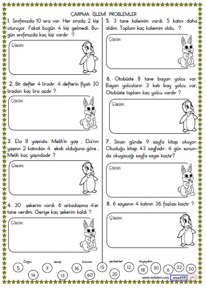 2. Sınıf Matematik Çarpma İşlemi Problemler Etkinliği 9