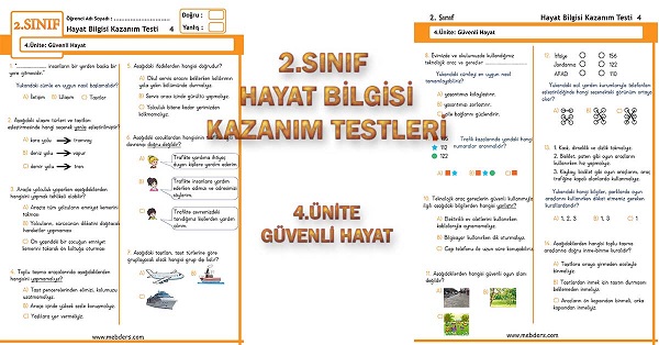 2.Sınıf Hayat Bilgisi Kazanım Testi - 4.Ünite - Güvenli Hayat