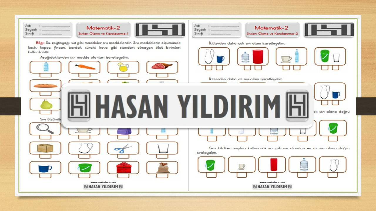 2.Sınıf Matematik Sıvıları Ölçme ve Karşılaştırma Çalışma Sayfaları