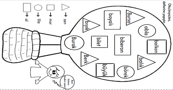 1.Sınıf İlk Okuma Yazma B-b Sesi Uçan Balon-Oku, Boya, Kes, Defterine Yapıştır