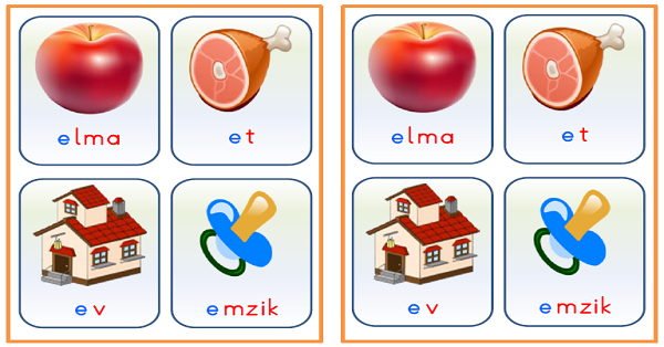 1.Sınıf İlk Okuma Yazma Harf Sezdirme Kartları E-e Sesi