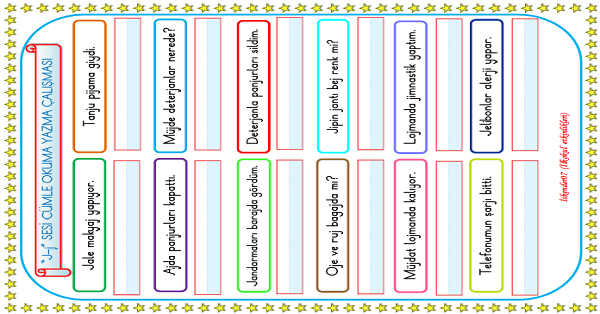 1. Sınıf İlk Okuma Yazma J-j Sesi Cümle Okuma Yazma Çalışması