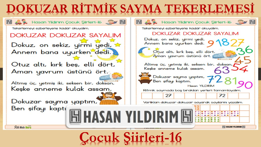 Dokuzar Ritmik Sayma Tekerlemesi (Çocuk Şiirleri-16)