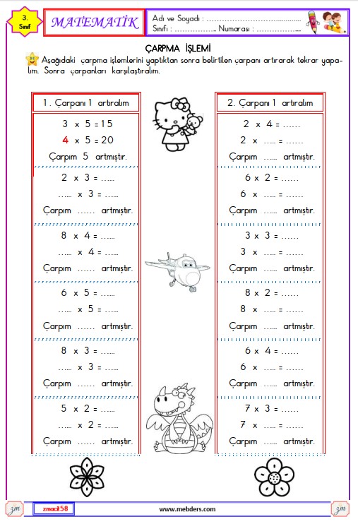 3. Sınıf Matematik Çarpanları Artıralım Etkinliği