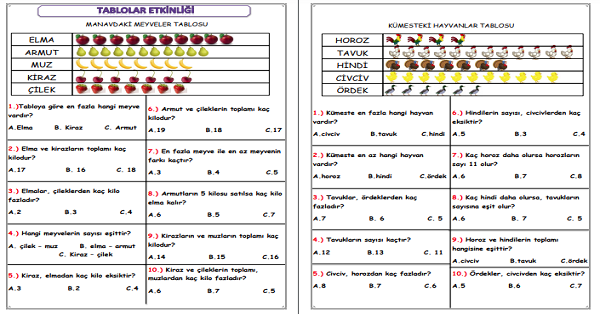 2.Sınıf - Matematik Veri Tablo Etkinliği-1