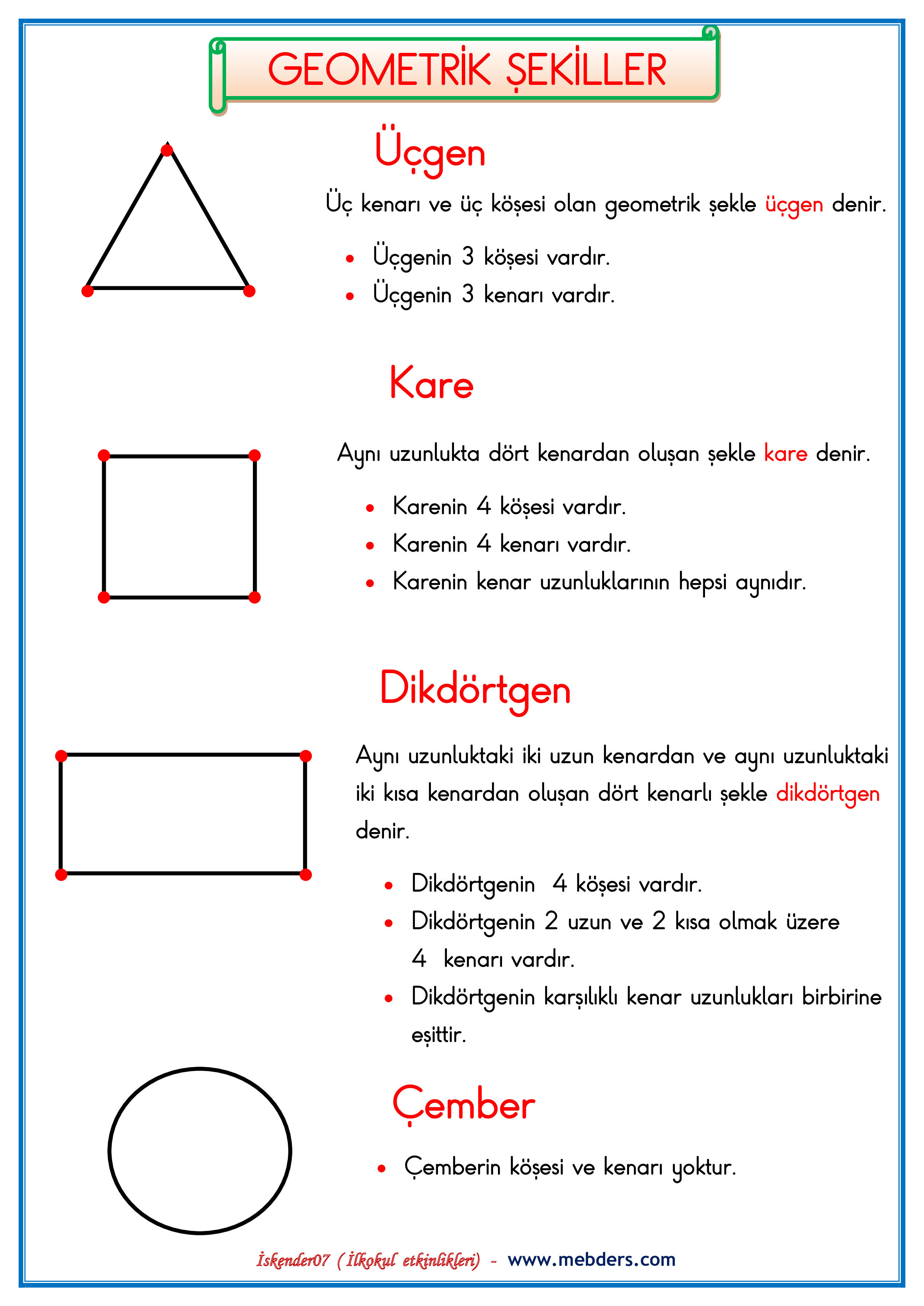 1.Sınıf Matematik Geometrik Şekiller Konu Anlatımı Çalışması