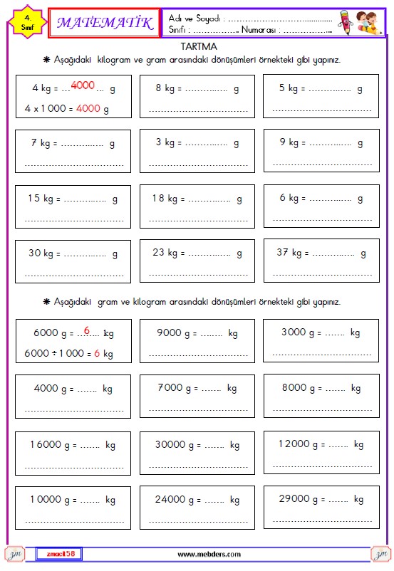 4. Sınıf Matematik Tartma Etkinliği 1