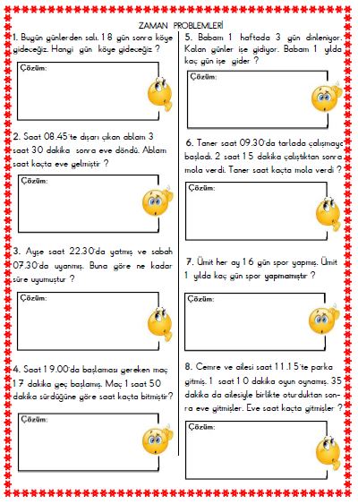 3. Sınıf Matematik Zaman Problemleri Etkinliği 5