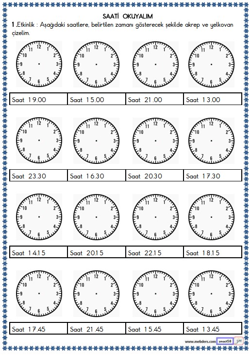 2. Sınıf Matematik Zamanı Ölçme Etkinliği 4