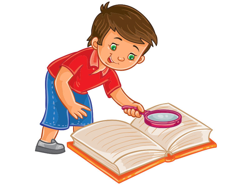 Clipart kitap üzerinde araştırma yapan erkek çocuk resmi