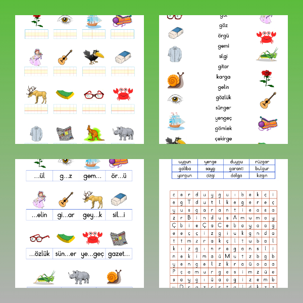 1. Sınıf İlk Okuma Yazma (G - g Sesi) Etkinlikleri (4 Sayfa)