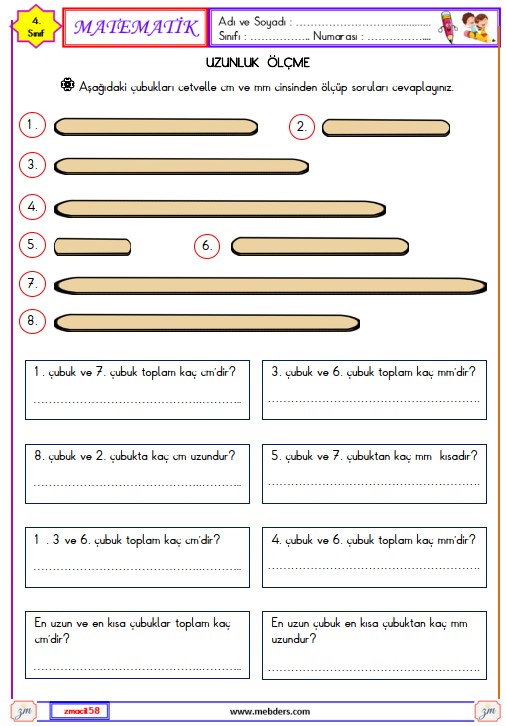 4. Sınıf Matematik Uzunluk Ölçme Etkinliği 3