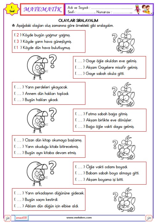 1. Sınıf Matematik Takvim Etkinliği 5