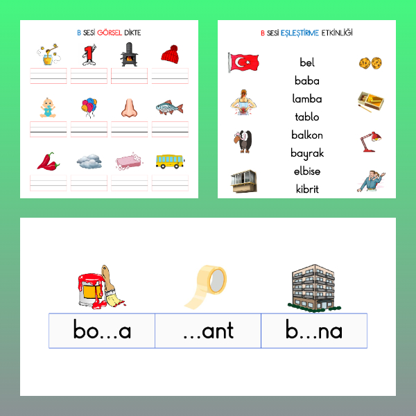 1. Sınıf İlkokuma Yazma - B Sesi Kelime Etkinliği - 2