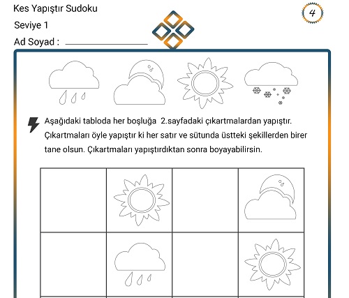 Kes Yapıştır Sudoku Etkinliği 4 (Seviye 1)