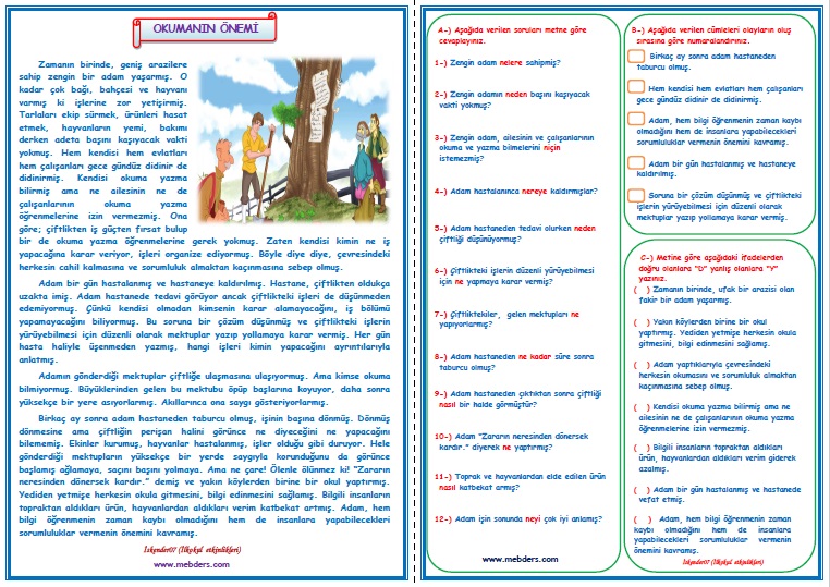 4.Sınıf Türkçe Okumanın Önemi Okuma Anlama Metin Çalışması  1