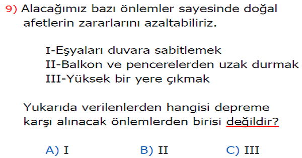 3.Sınıf Hayat Bilgisi Güvenliğimizi Tehdit Edecek Durumlar Kazanım Testi