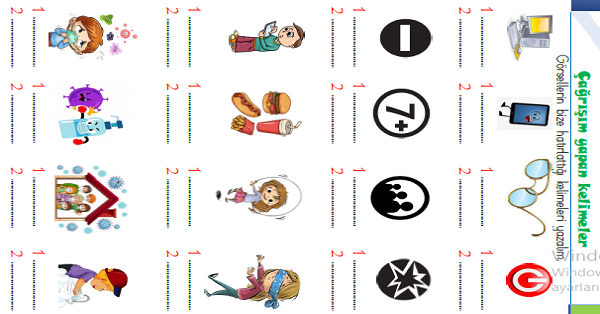 1.Sınıf Türkçe Sözcükte Çağrışım Yapan Kelimeler-2