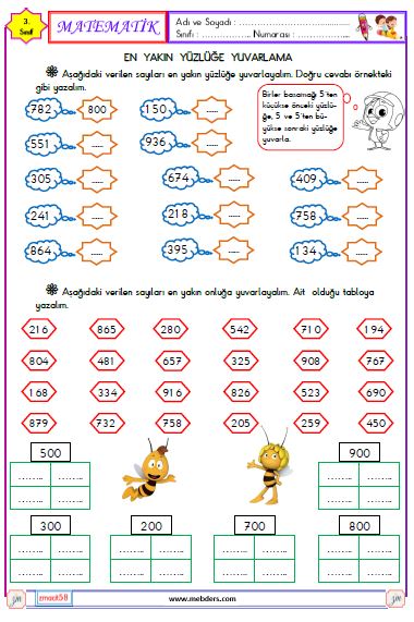 3. Sınıf Matematik  Yuvarlama  Etkinliği 4