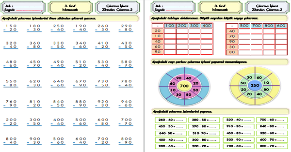 3.Sınıf Matematik Zihinden Çıkarma İşlemi-2