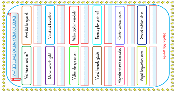 1. Sınıf İlk Okuma Yazma V Sesi Cümle Okuma Yazma Çalışması
