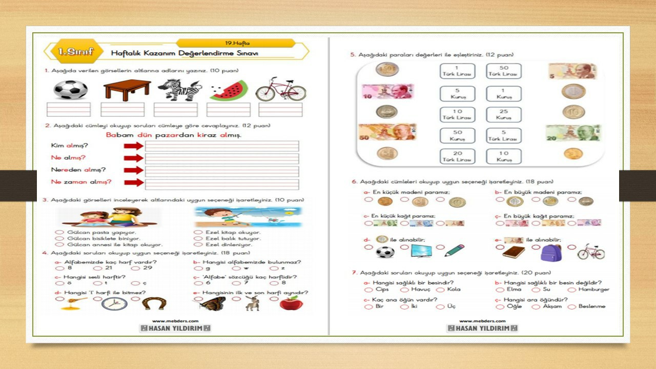 1.Sınıf Haftalık Değerlendirme Sınavı-19.Hafta(22-26 Şubat)